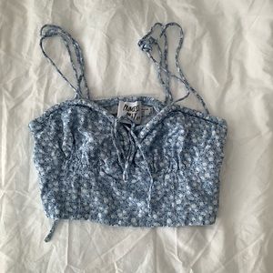 Princess Polly Blue Floral Self Tie Crop Top